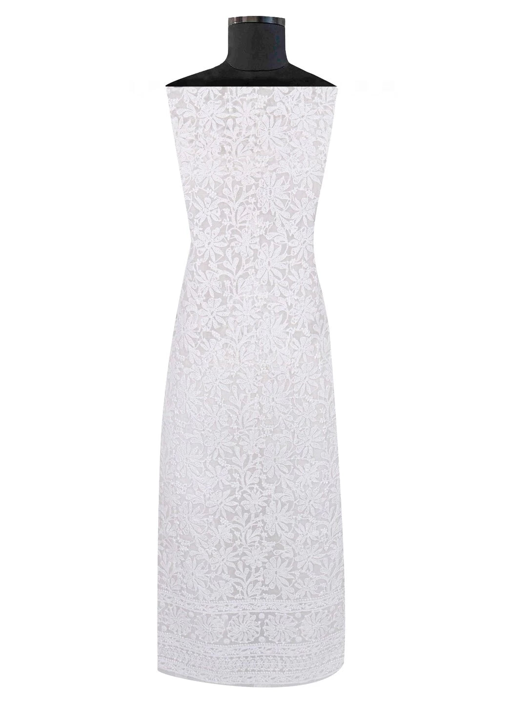 Ada Hand Embroidered White Chanderi Lucknowi Chikankari Unstitched Kurta Dupatta Set 01A157584