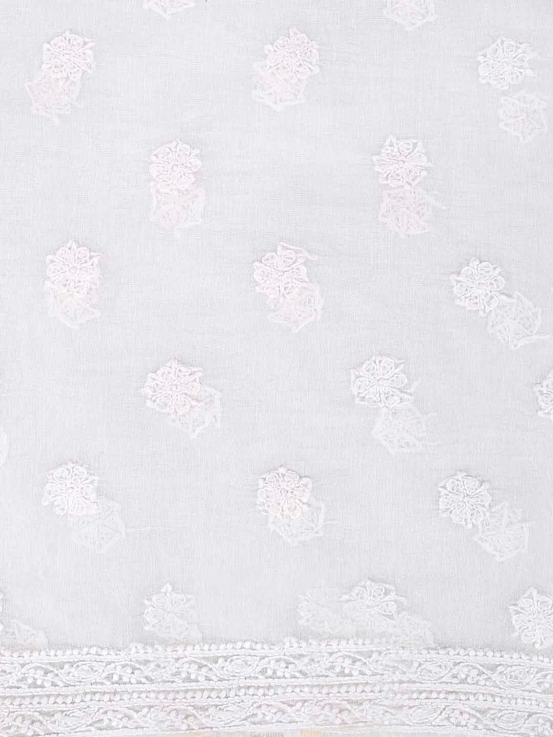 Ada Hand Embroidered White Chanderi Lucknowi Chikankari Unstitched Kurta Dupatta Set 01A157584
