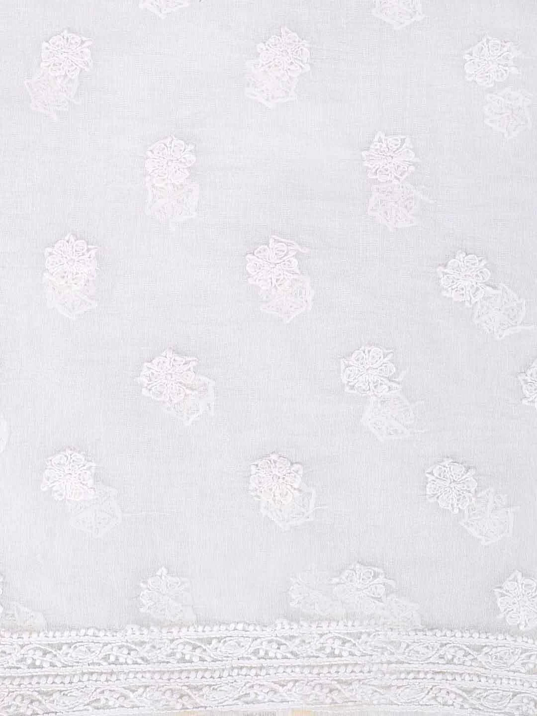 Ada Hand Embroidered White Chanderi Lucknowi Chikankari Unstitched Kurta Dupatta Set 01A157584