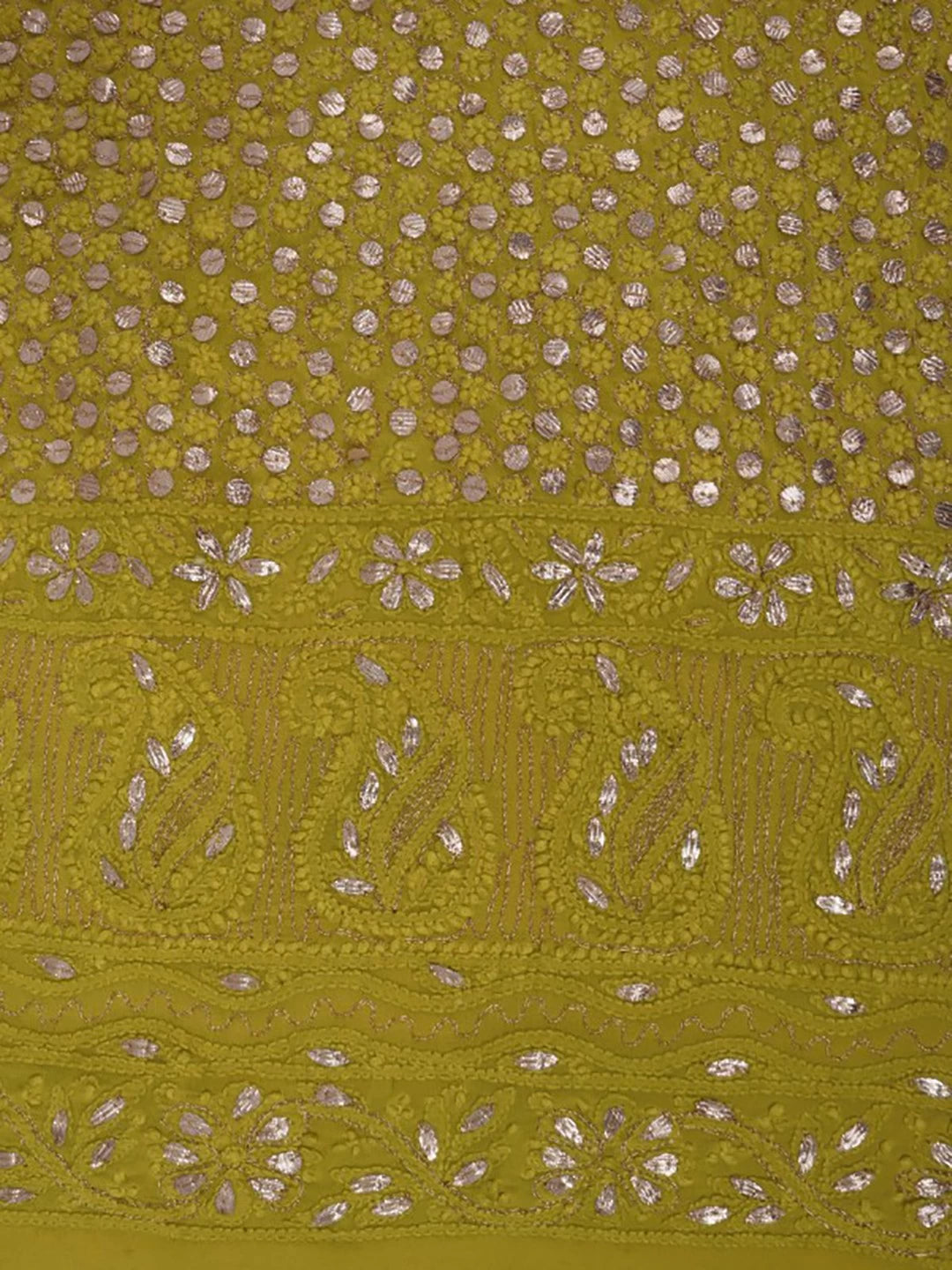 Ada Hand Embroidered Sheen Green Georgette Lucknowi Chikankari Unstitched Kurta Dupatta Set With Gota Patti Work 01A185002