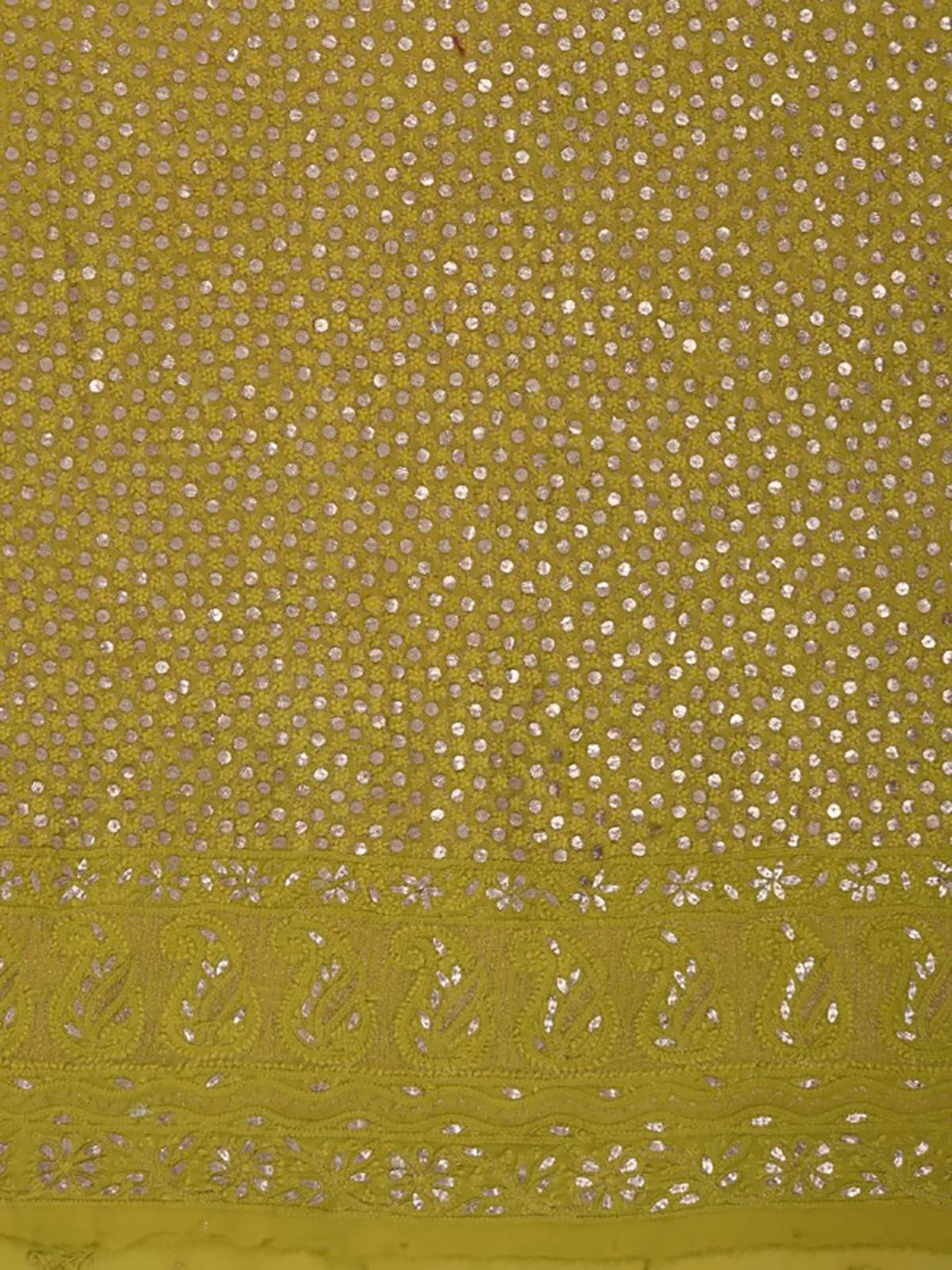 Ada Hand Embroidered Sheen Green Georgette Lucknowi Chikankari Unstitched Kurta Dupatta Set With Gota Patti Work 01A185002