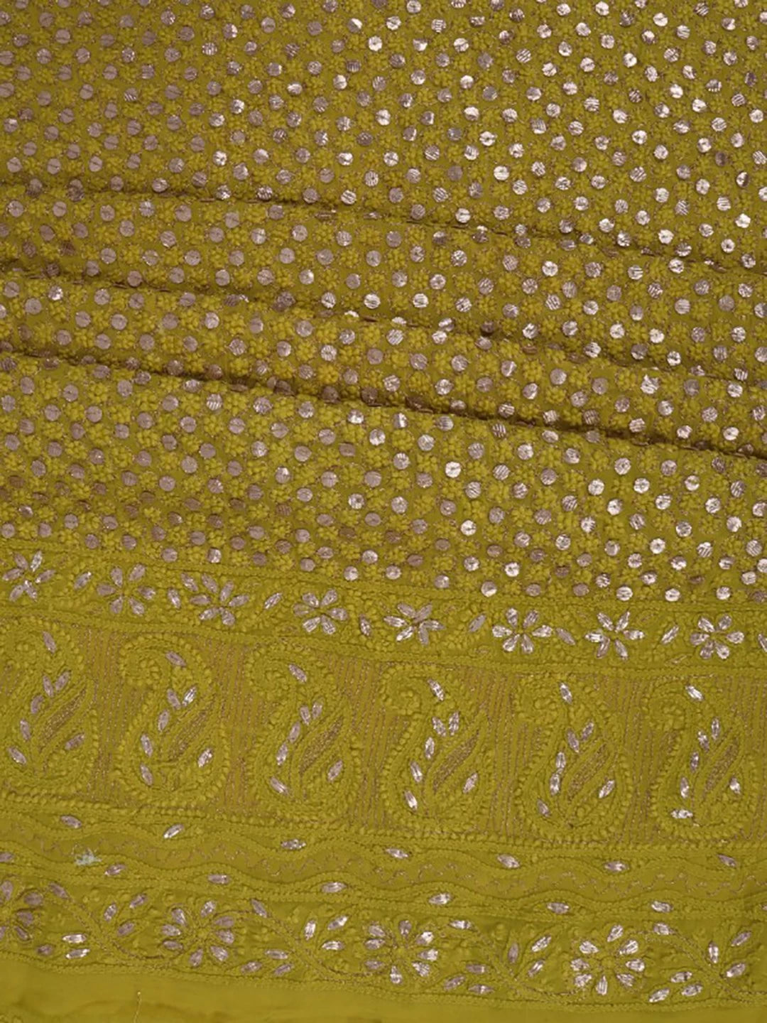 Ada Hand Embroidered Sheen Green Georgette Lucknowi Chikankari Unstitched Kurta Dupatta Set With Gota Patti Work 01A185002