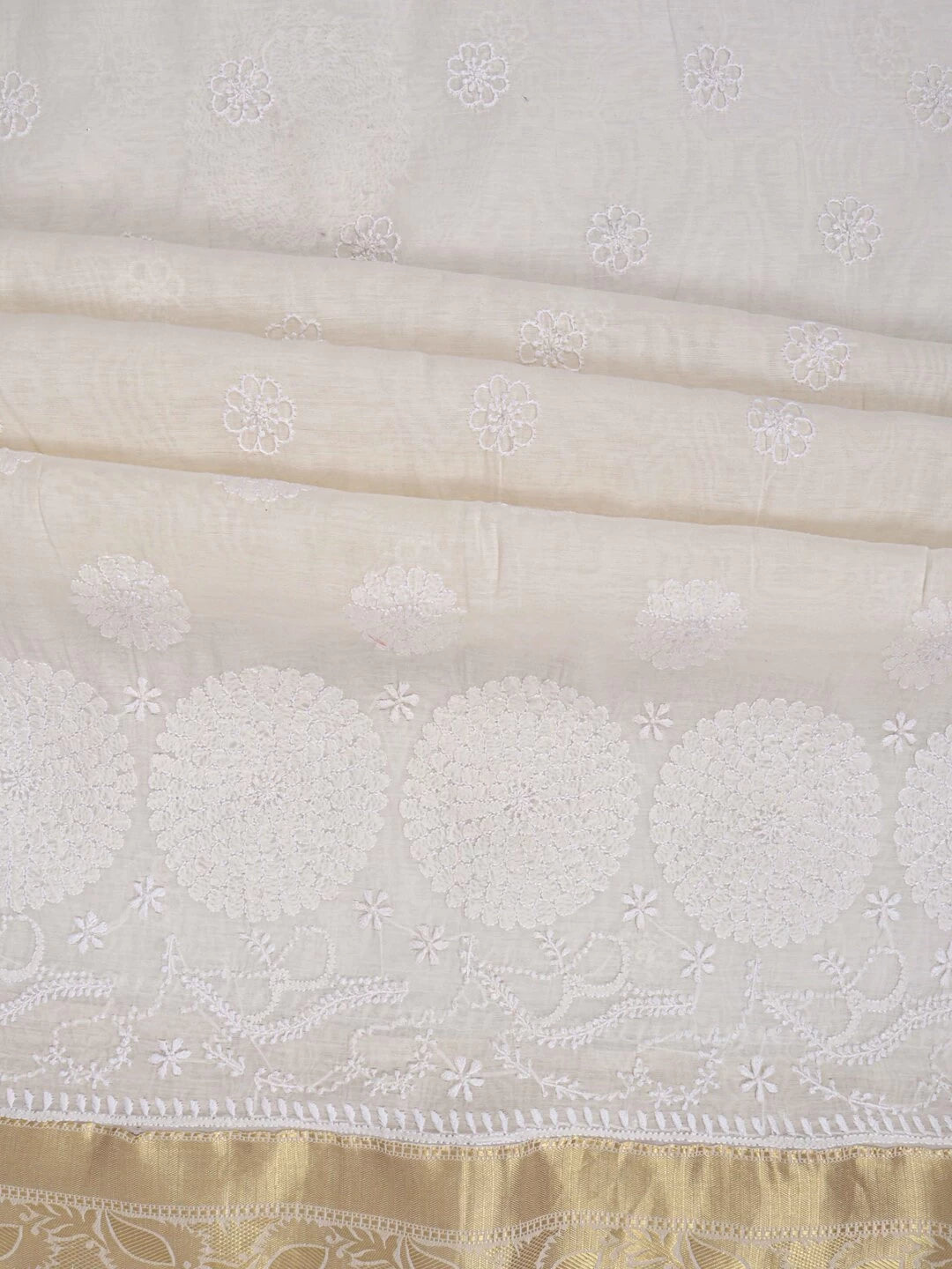 Ada Hand Embroidered Cream Chanderi Lucknowi Chikankari Unstitched Kurta Dupatta Set 01A185708