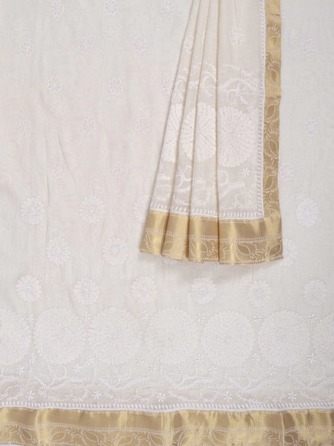 Ada Hand Embroidered Cream Chanderi Lucknowi Chikankari Unstitched Kurta Dupatta Set 01A185708
