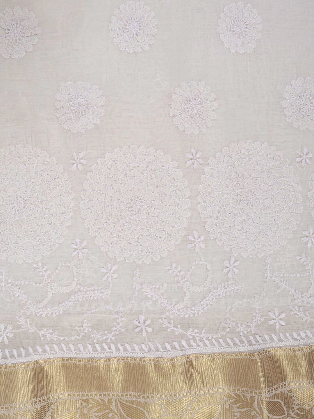 Ada Hand Embroidered Cream Chanderi Lucknowi Chikankari Unstitched Kurta Dupatta Set 01A185708