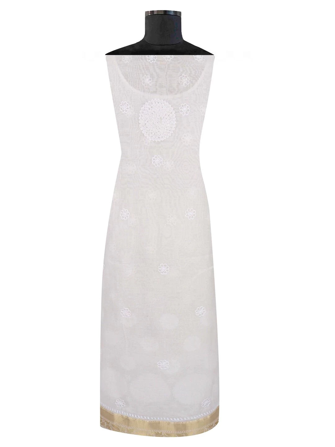 Ada Hand Embroidered Cream Chanderi Lucknowi Chikankari Unstitched Kurta Dupatta Set 01A185708
