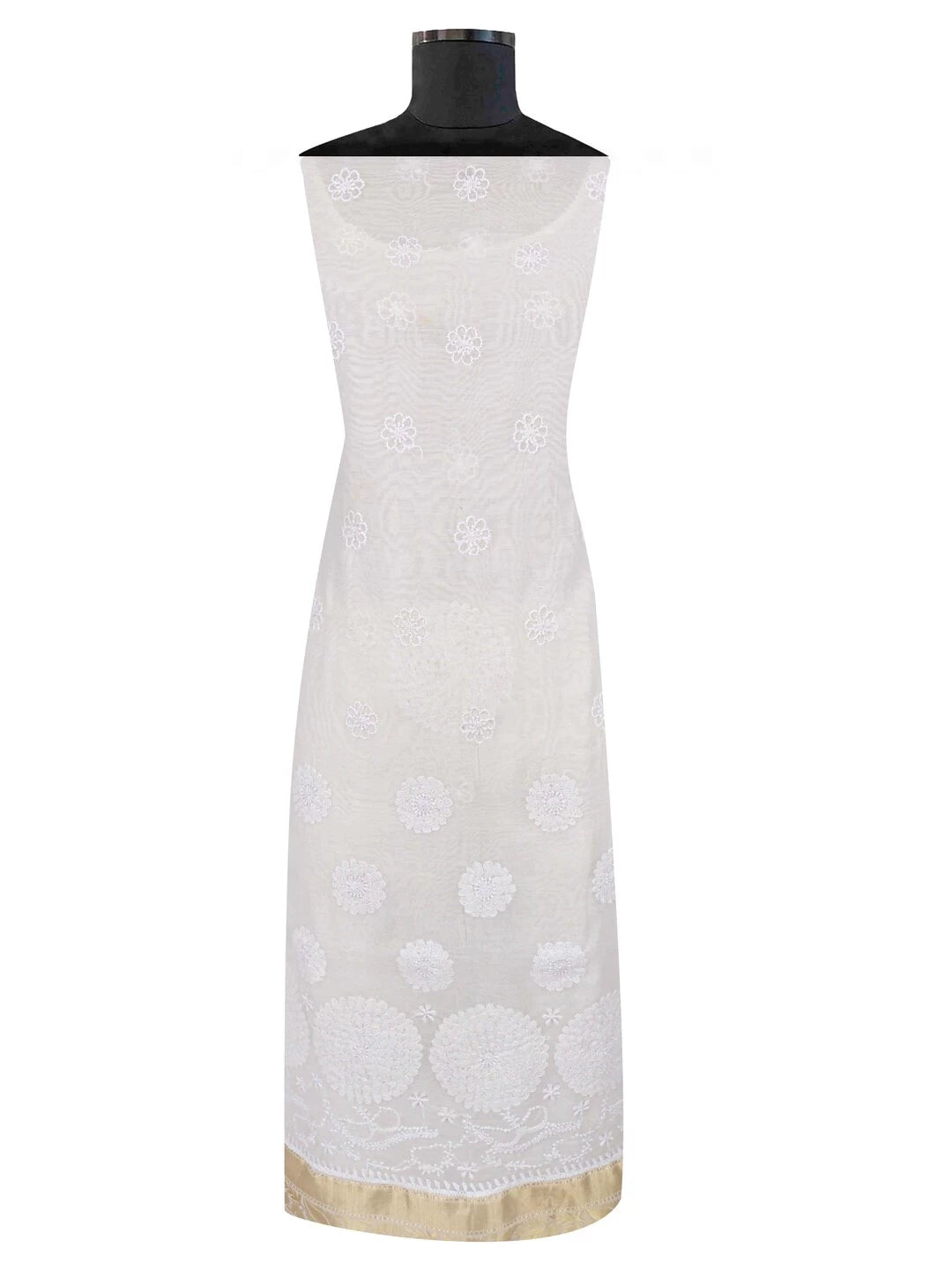 Ada Hand Embroidered Cream Chanderi Lucknowi Chikankari Unstitched Kurta Dupatta Set 01A185708