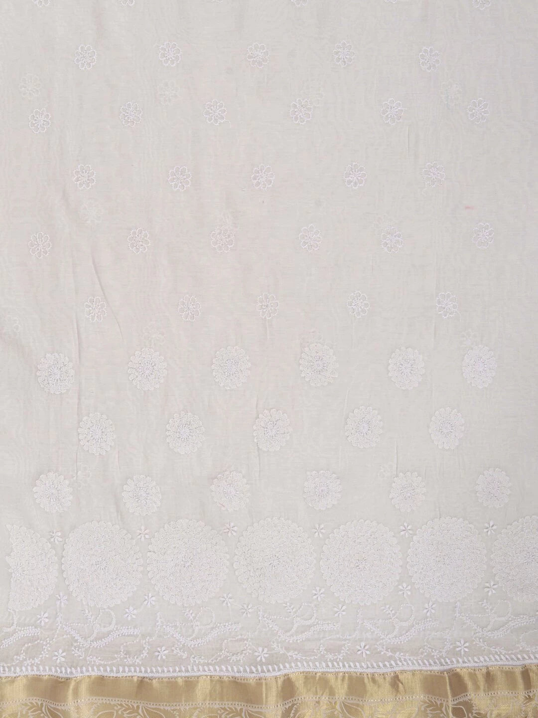 Ada Hand Embroidered Cream Chanderi Lucknowi Chikankari Unstitched Kurta Dupatta Set 01A185708