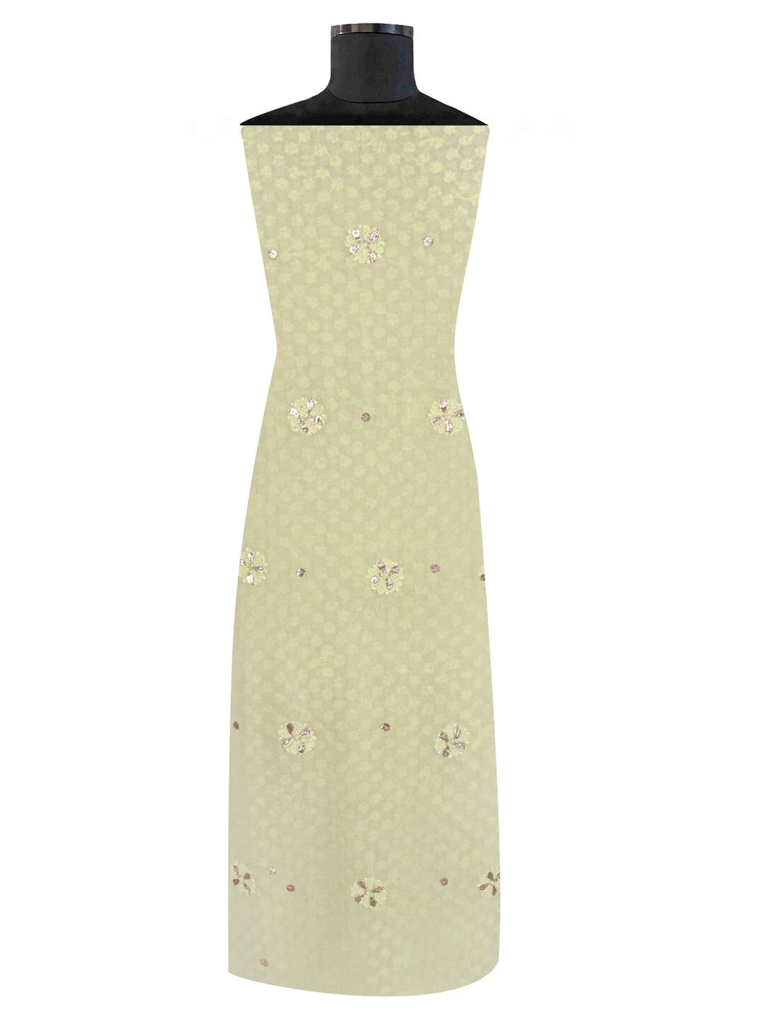 Ada Hand Embroidered Lemon Georgette Lucknowi Chikankari Unstitched Kurta Dupatta Set With Gota Patti Work 01A205669