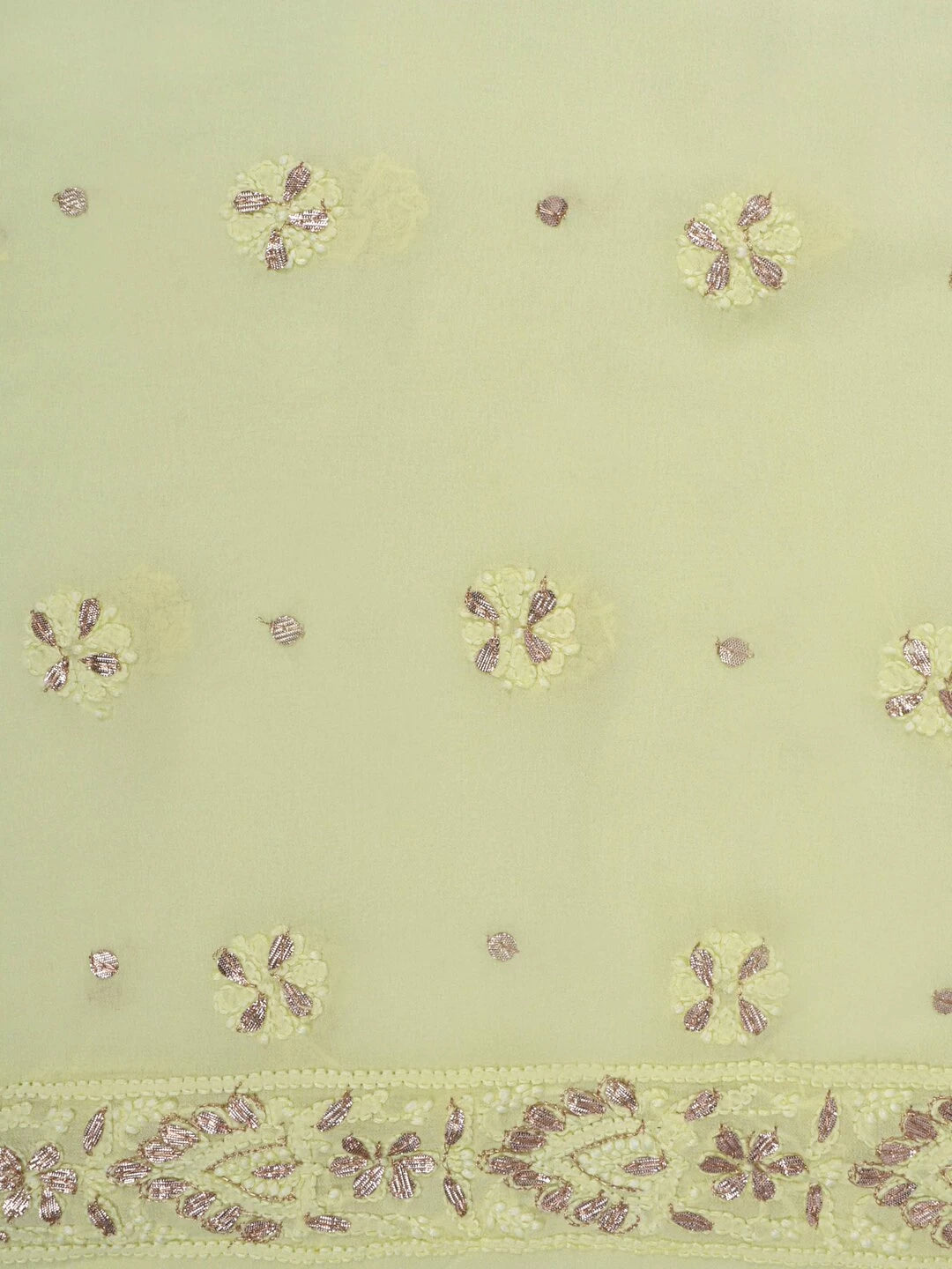 Ada Hand Embroidered Lemon Georgette Lucknowi Chikankari Unstitched Kurta Dupatta Set With Gota Patti Work 01A205669