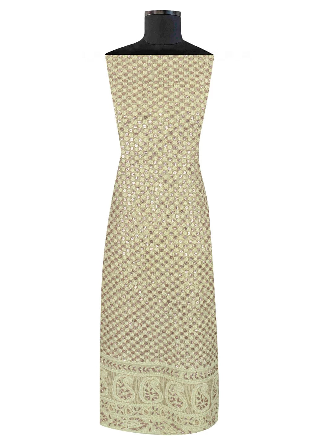 Ada Hand Embroidered Lemon Georgette Lucknowi Chikankari Unstitched Kurta Dupatta Set With Gota Patti Work 01A205669