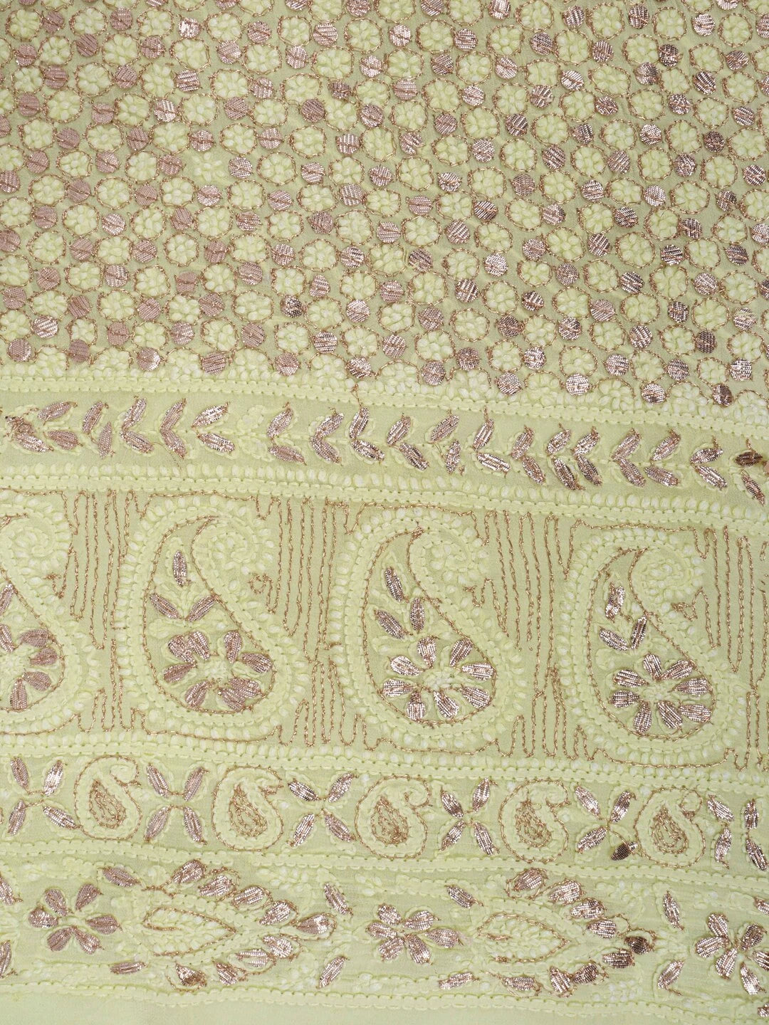 Ada Hand Embroidered Lemon Georgette Lucknowi Chikankari Unstitched Kurta Dupatta Set With Gota Patti Work 01A205669