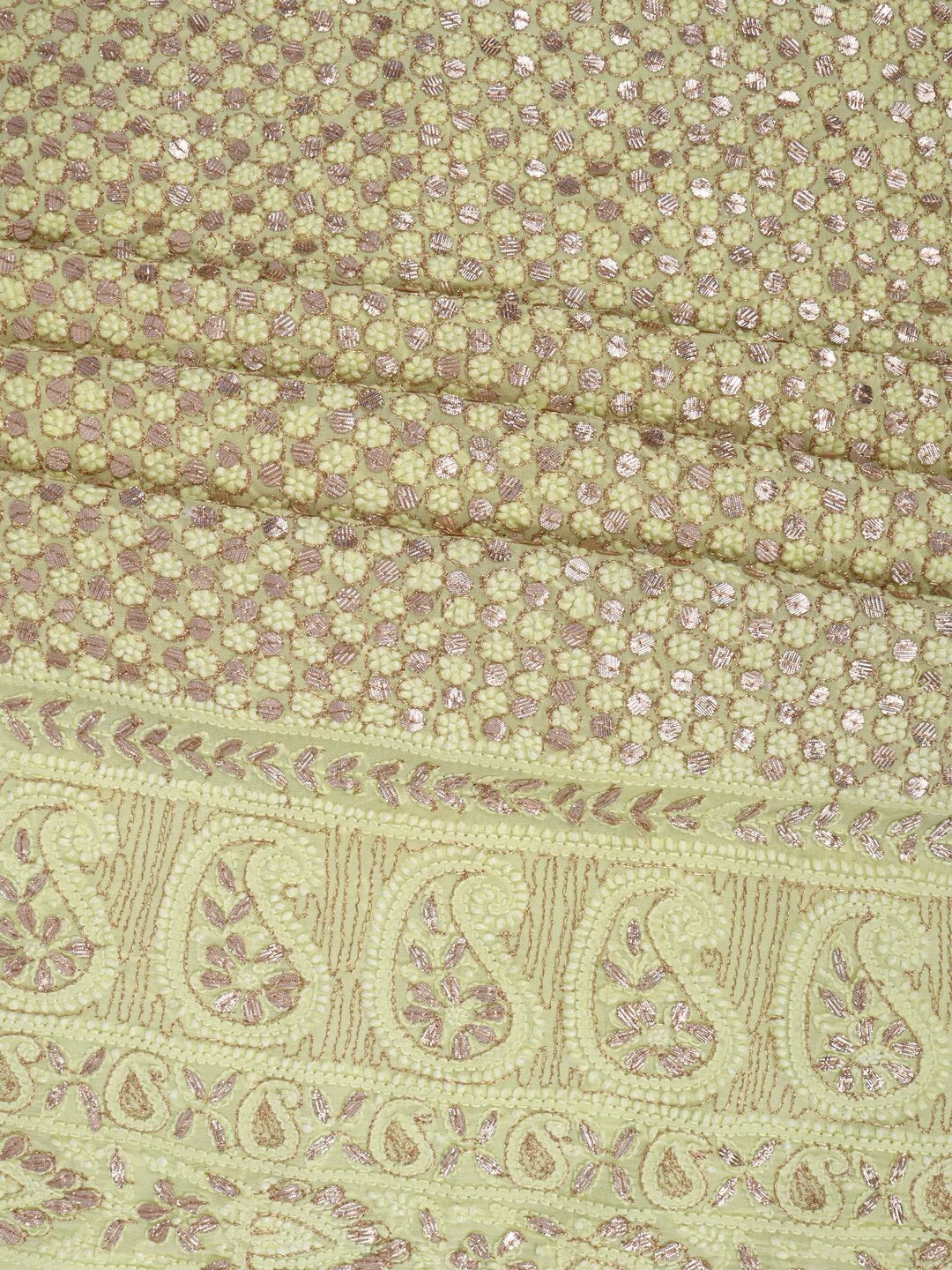 Ada Hand Embroidered Lemon Georgette Lucknowi Chikankari Unstitched Kurta Dupatta Set With Gota Patti Work 01A205669