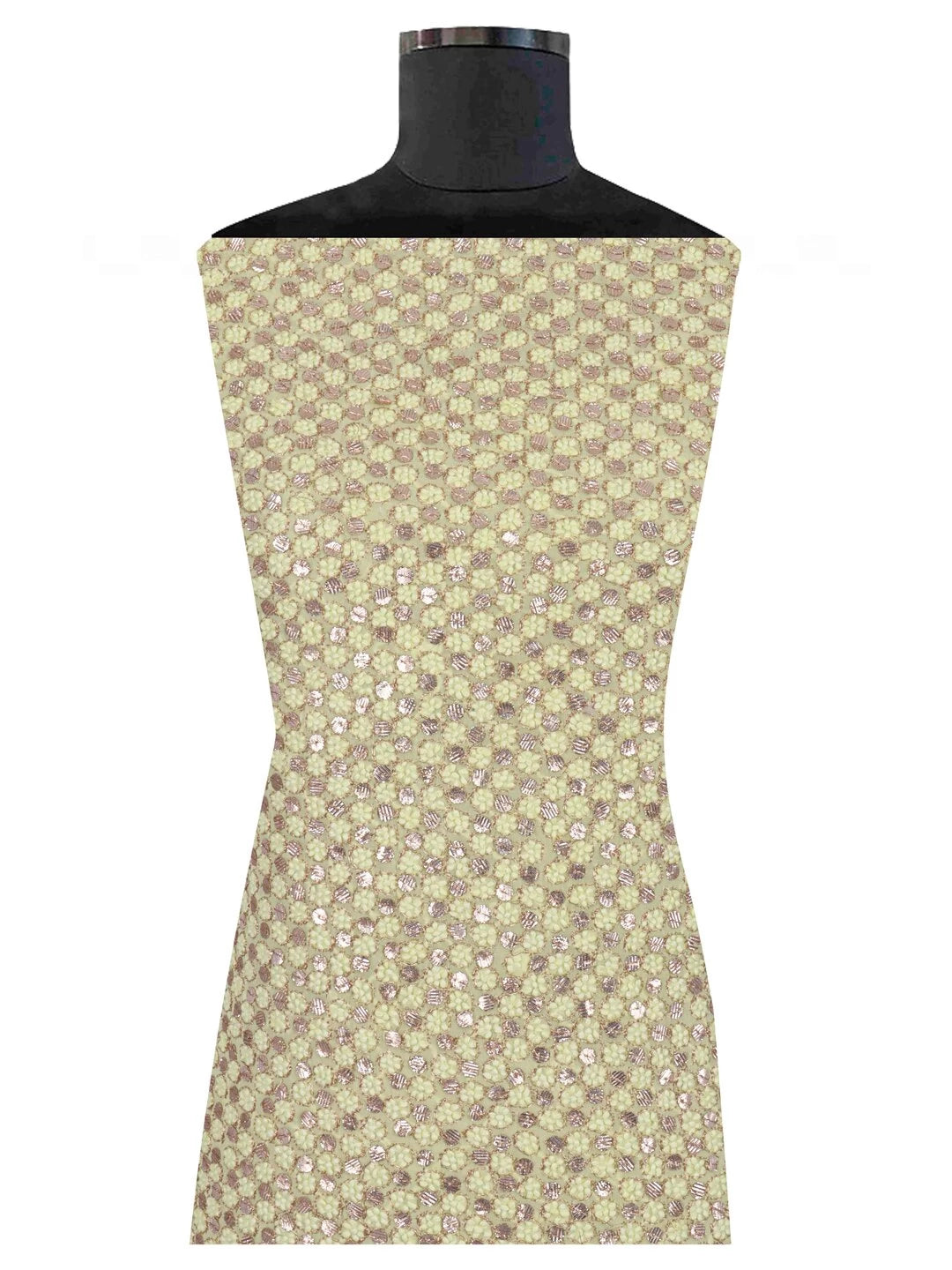 Ada Hand Embroidered Lemon Georgette Lucknowi Chikankari Unstitched Kurta Dupatta Set With Gota Patti Work 01A205669