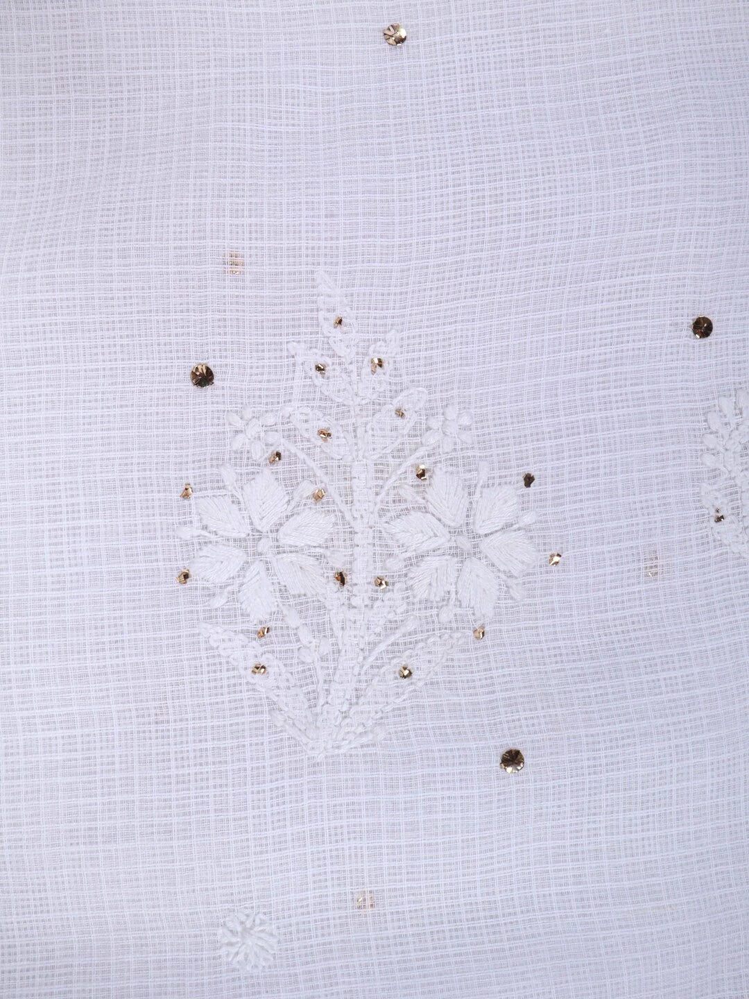 Ada Hand Embroidered White Kota Lucknowi Chikankari Unstitched Kurta Dupatta Set With Muqaish Work 01A208999