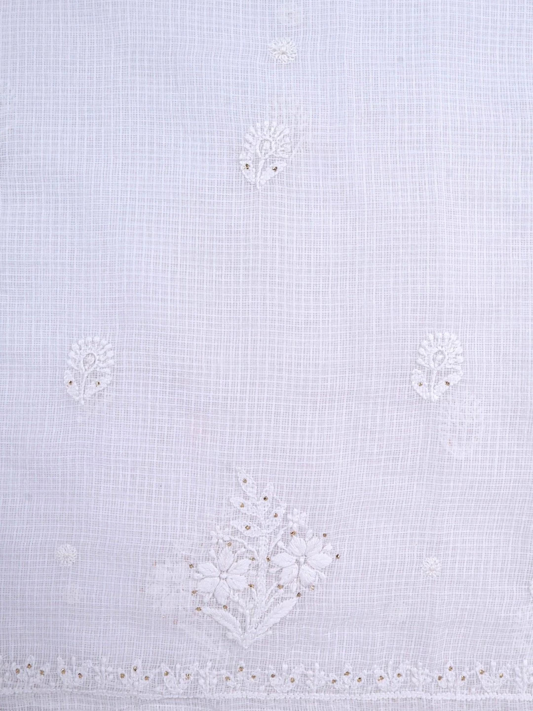 Ada Hand Embroidered White Kota Lucknowi Chikankari Unstitched Kurta Dupatta Set With Muqaish Work 01A208999