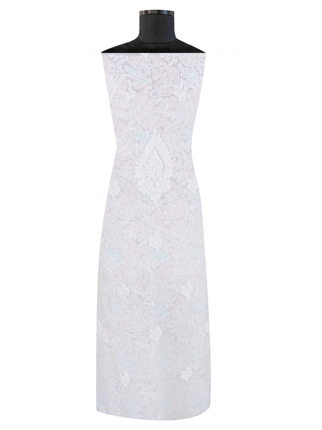 Ada Hand Embroidered White Georgette Lucknowi Chikankari Unstitched Kurta Dupatta Set With Gota Patti Work 01A184256