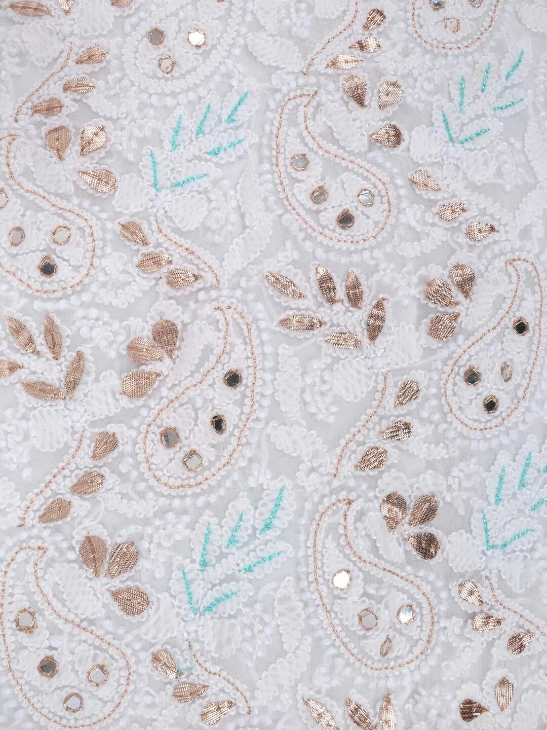 Ada Hand Embroidered White Georgette Lucknowi Chikankari Unstitched Kurta Dupatta Set With Gota Patti Work 01A184256