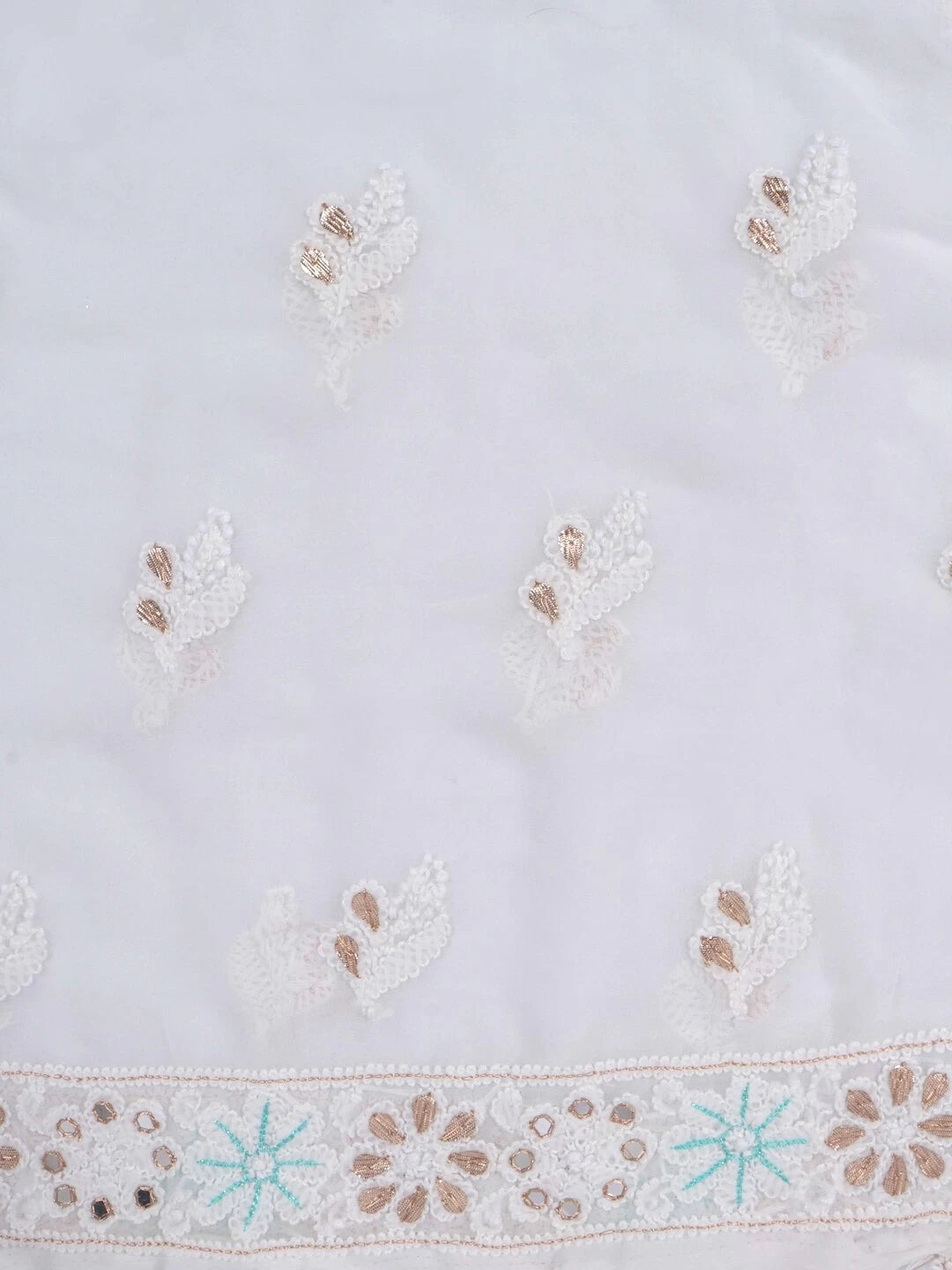 Ada Hand Embroidered White Georgette Lucknowi Chikankari Unstitched Kurta Dupatta Set With Gota Patti Work 01A184256