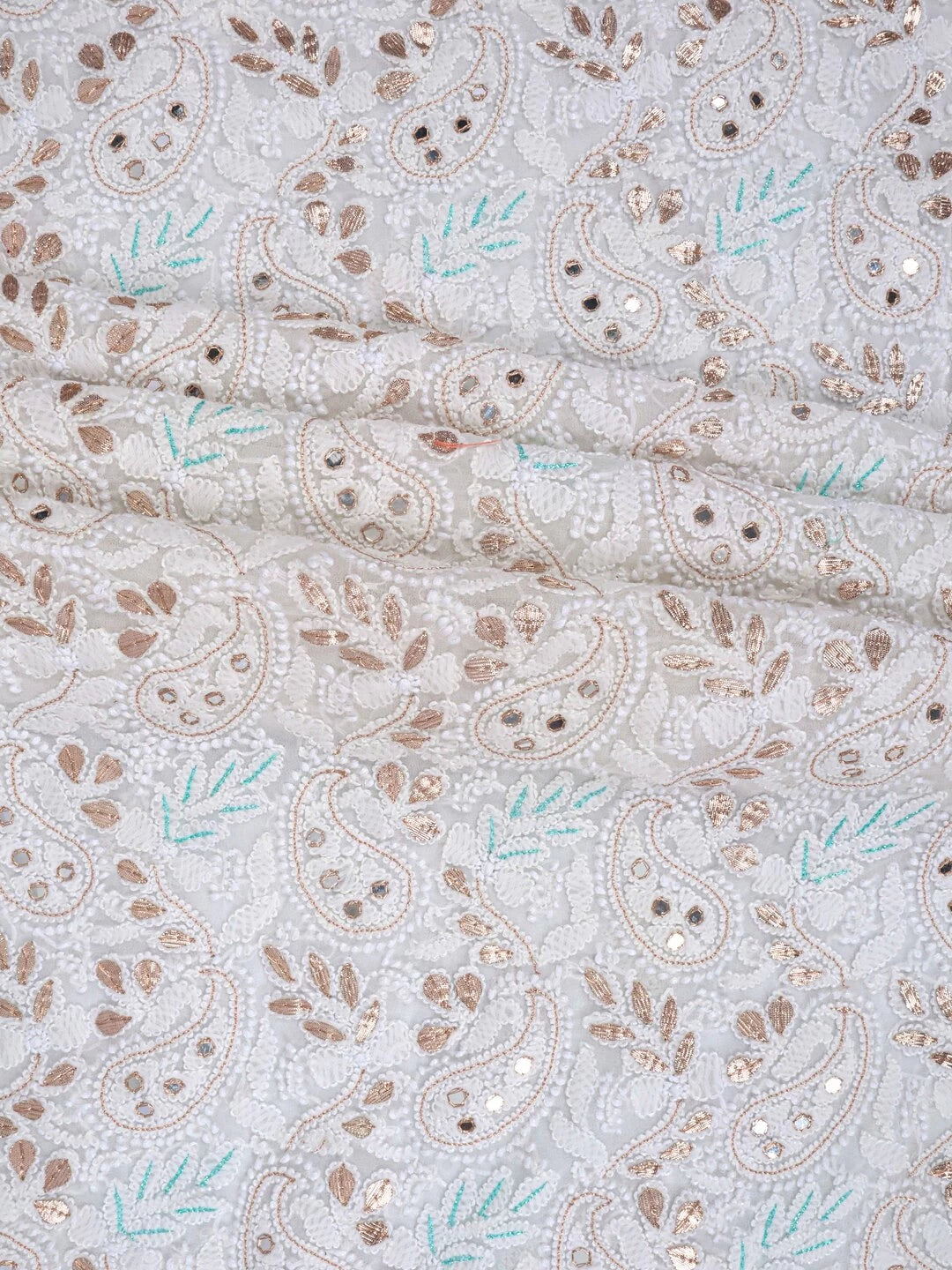 Ada Hand Embroidered White Georgette Lucknowi Chikankari Unstitched Kurta Dupatta Set With Gota Patti Work 01A184256