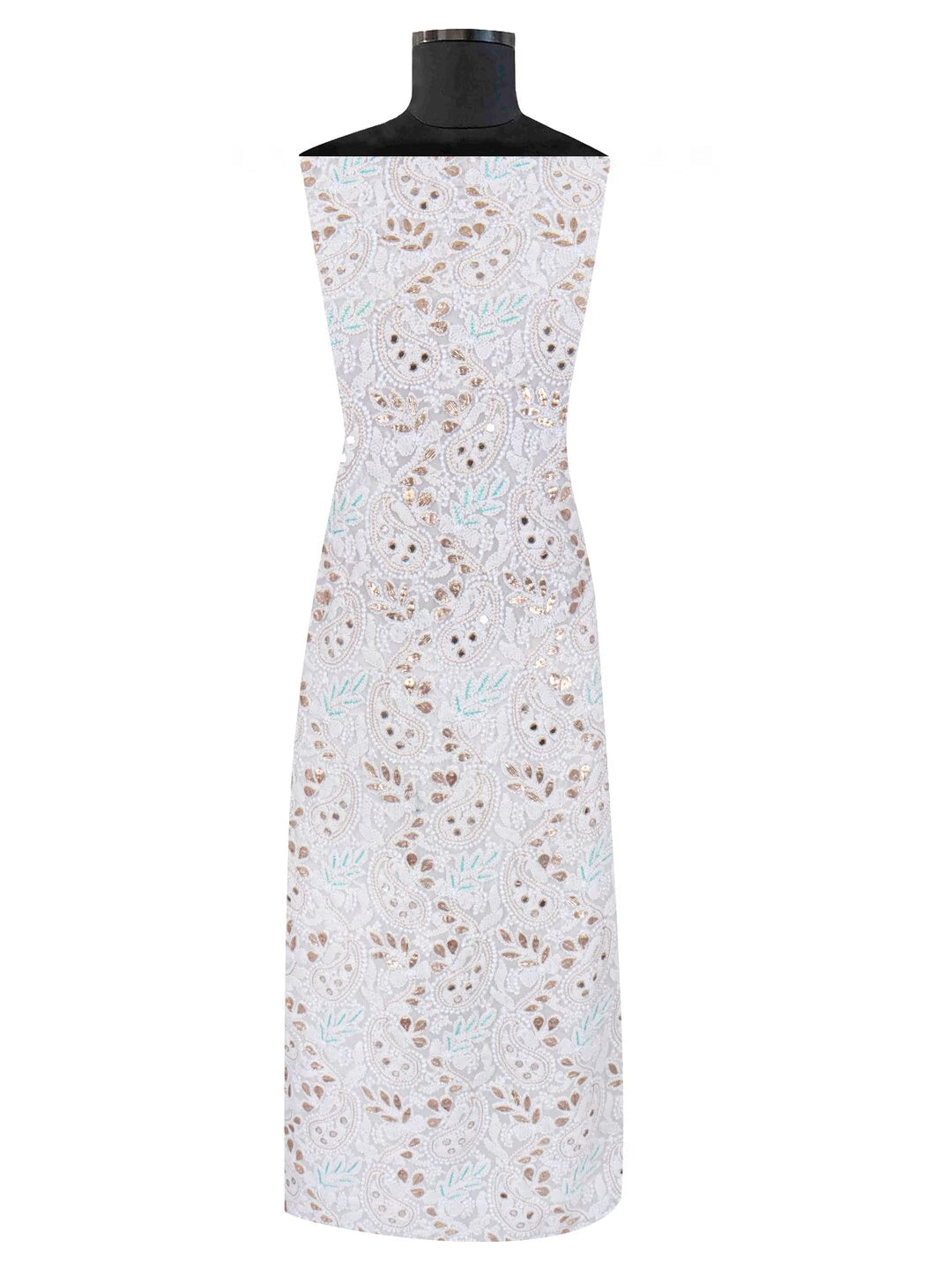 Ada Hand Embroidered White Georgette Lucknowi Chikankari Unstitched Kurta Dupatta Set With Gota Patti Work 01A184256