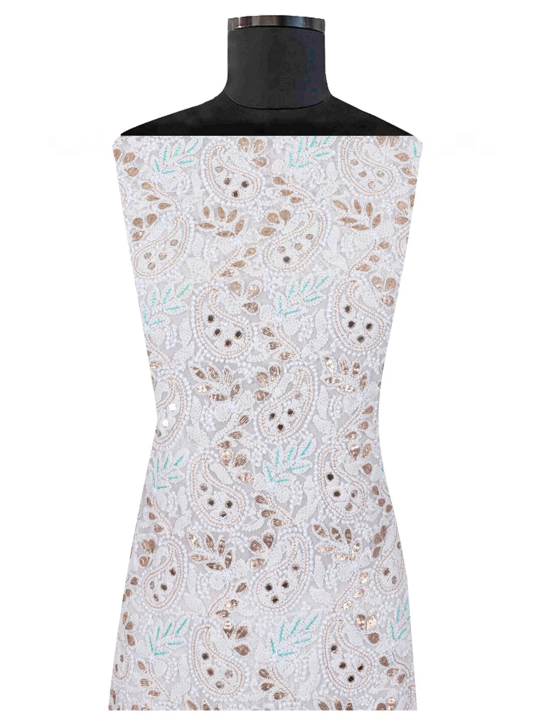Ada Hand Embroidered White Georgette Lucknowi Chikankari Unstitched Kurta Dupatta Set With Gota Patti Work 01A184256