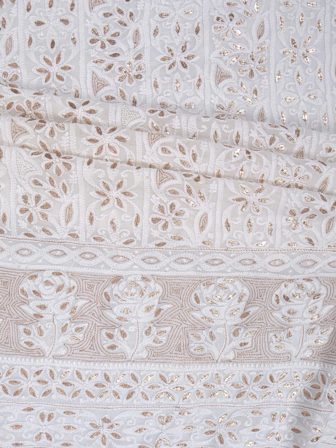Ada Hand Embroidered White Georgette Lucknowi Chikankari Unstitched Kurta Dupatta Set With Gota Patti Work 01A180865