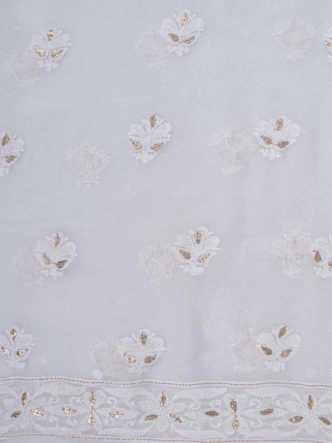 Ada Hand Embroidered White Georgette Lucknowi Chikankari Unstitched Kurta Dupatta Set With Gota Patti Work 01A180865