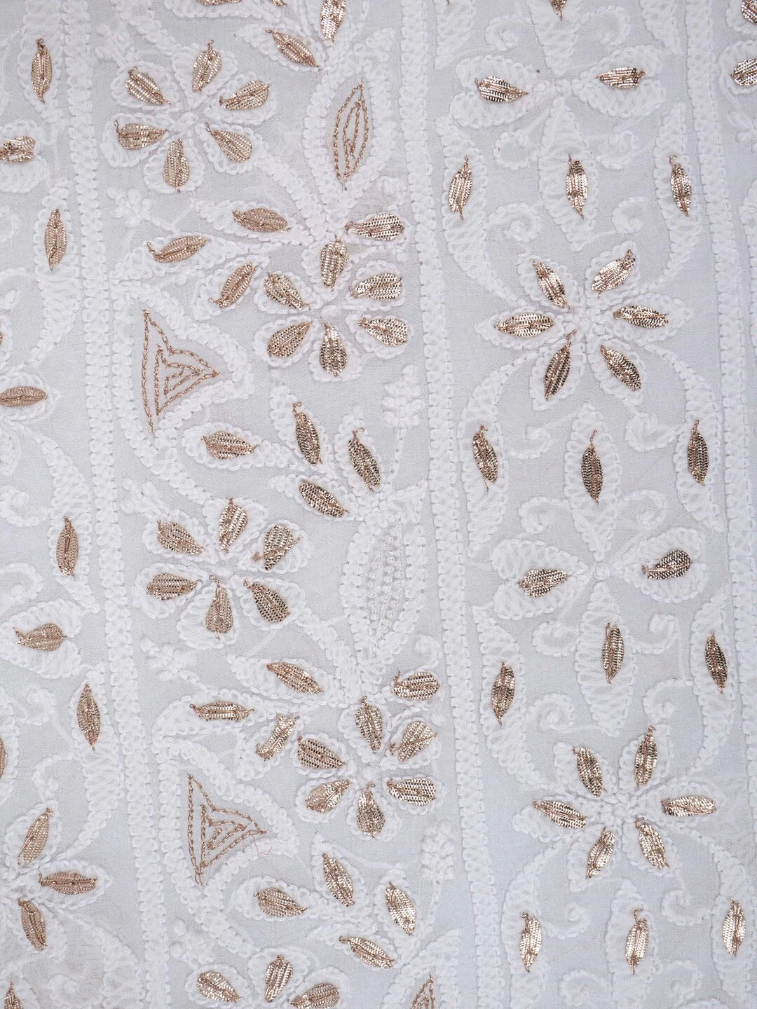 Ada Hand Embroidered White Georgette Lucknowi Chikankari Unstitched Kurta Dupatta Set With Gota Patti Work 01A180865