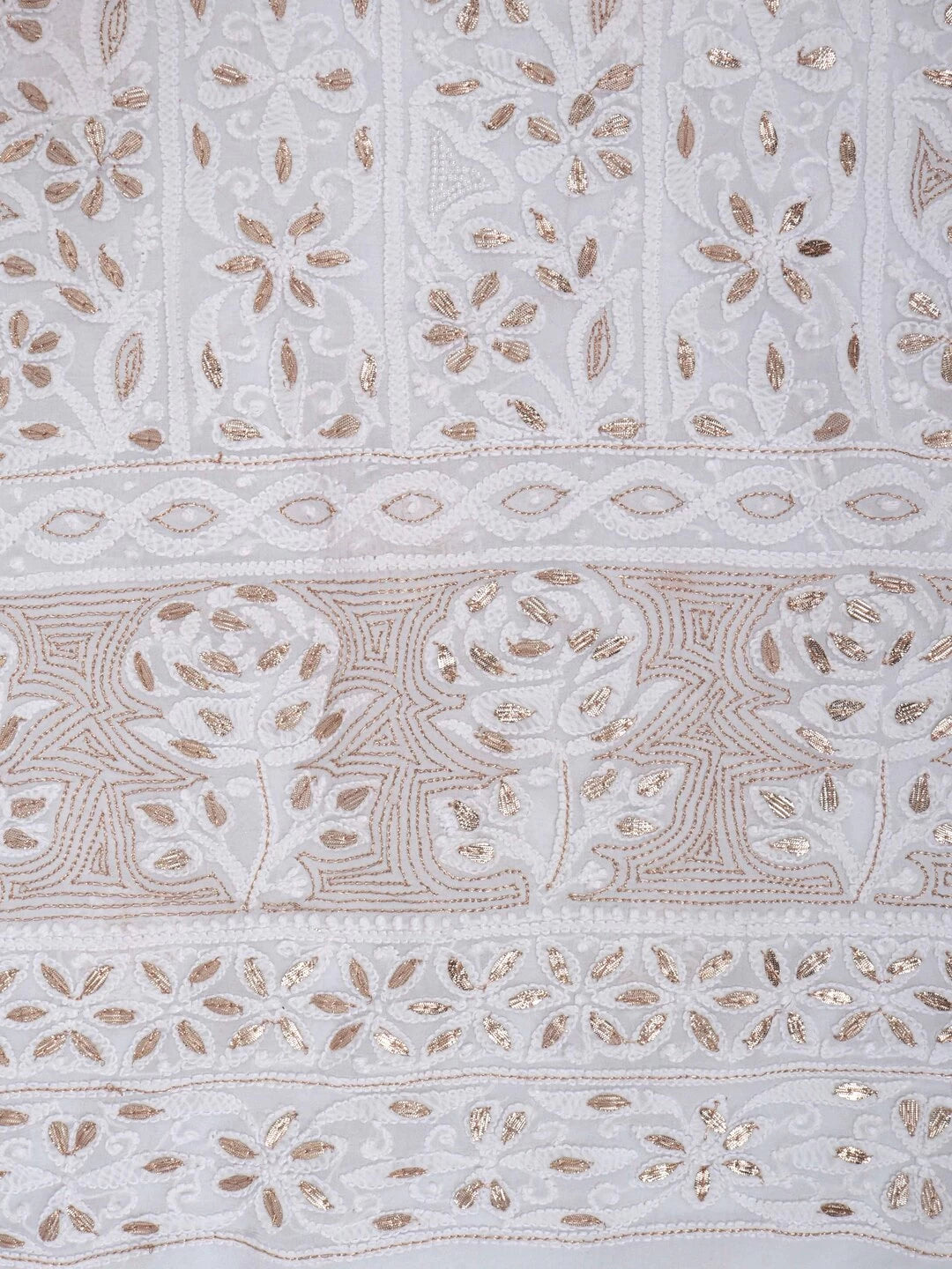 Ada Hand Embroidered White Georgette Lucknowi Chikankari Unstitched Kurta Dupatta Set With Gota Patti Work 01A180865