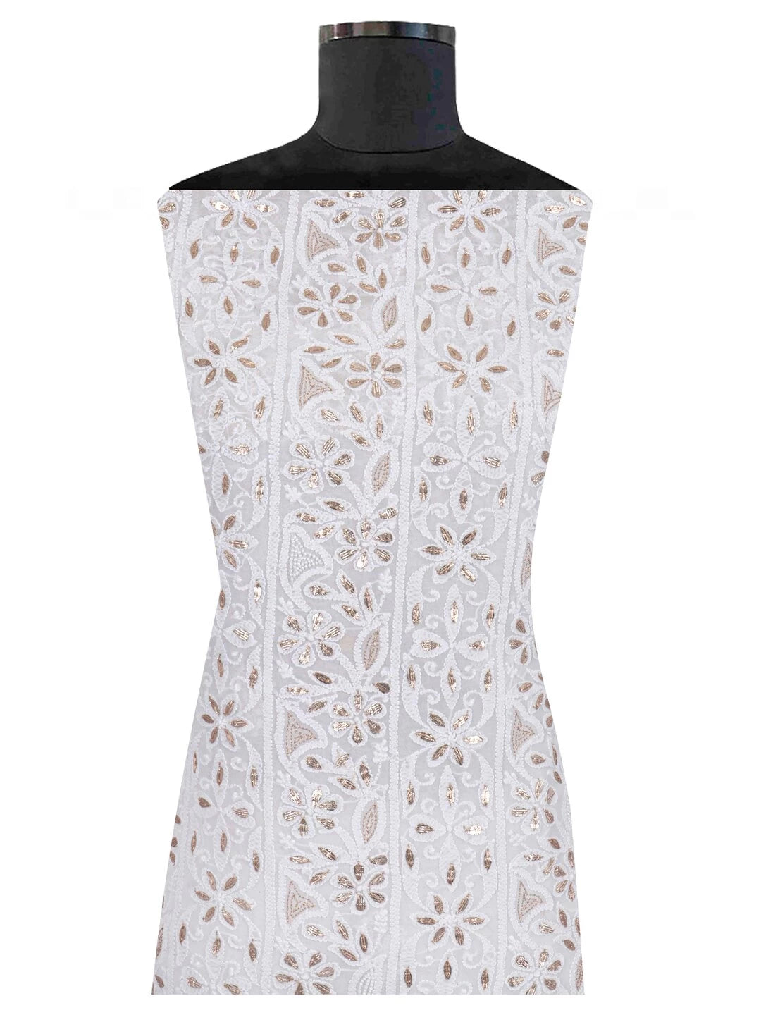Ada Hand Embroidered White Georgette Lucknowi Chikankari Unstitched Kurta Dupatta Set With Gota Patti Work 01A180865