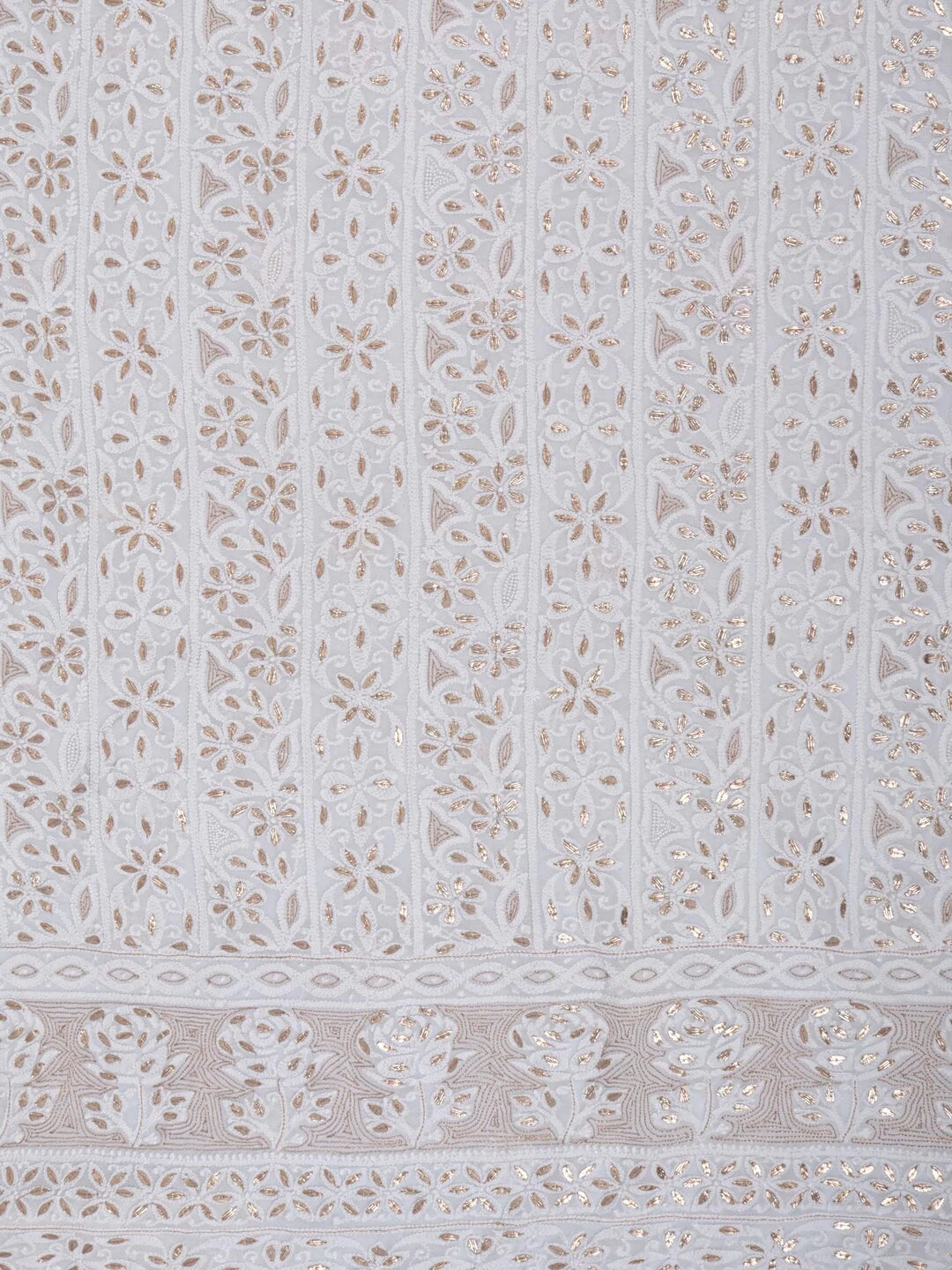 Ada Hand Embroidered White Georgette Lucknowi Chikankari Unstitched Kurta Dupatta Set With Gota Patti Work 01A180865