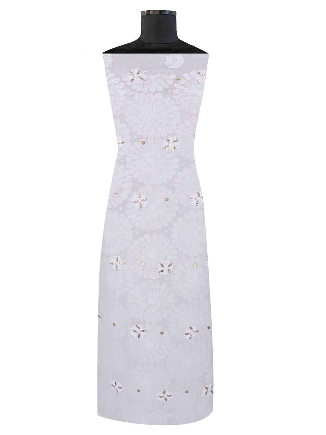 Ada Hand Embroidered White Georgette Lucknowi Chikankari Unstitched Kurta Dupatta Set With Gota Patti Work 01A189137