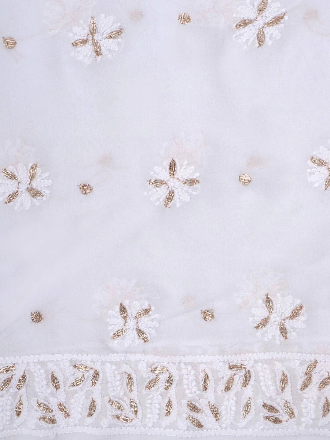 Ada Hand Embroidered White Georgette Lucknowi Chikankari Unstitched Kurta Dupatta Set With Gota Patti Work 01A189137
