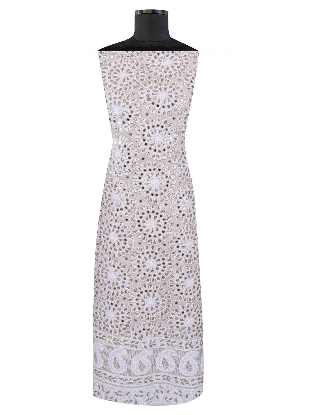 Ada Hand Embroidered White Georgette Lucknowi Chikankari Unstitched Kurta Dupatta Set With Gota Patti Work 01A189137