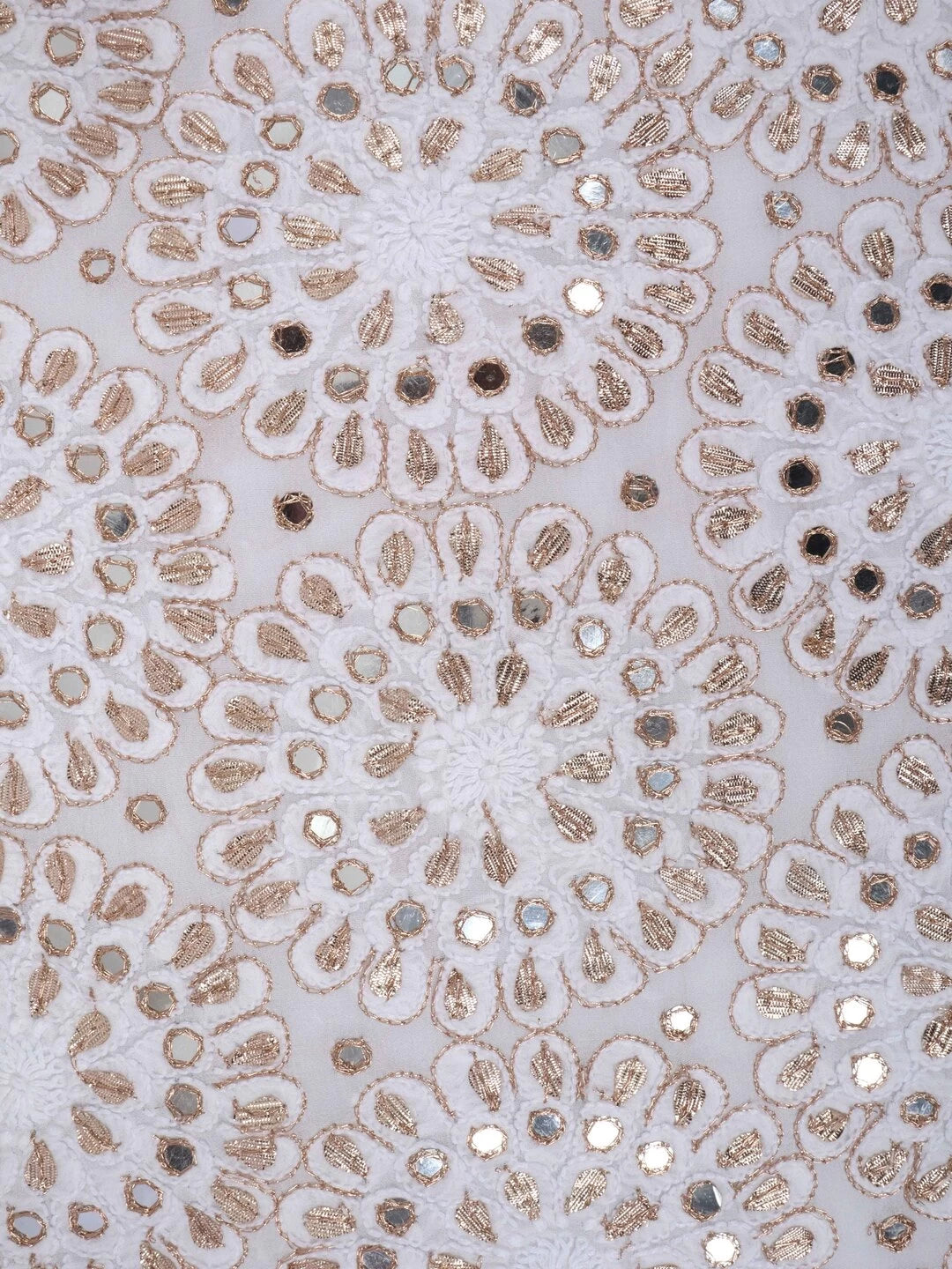 Ada Hand Embroidered White Georgette Lucknowi Chikankari Unstitched Kurta Dupatta Set With Gota Patti Work 01A189137
