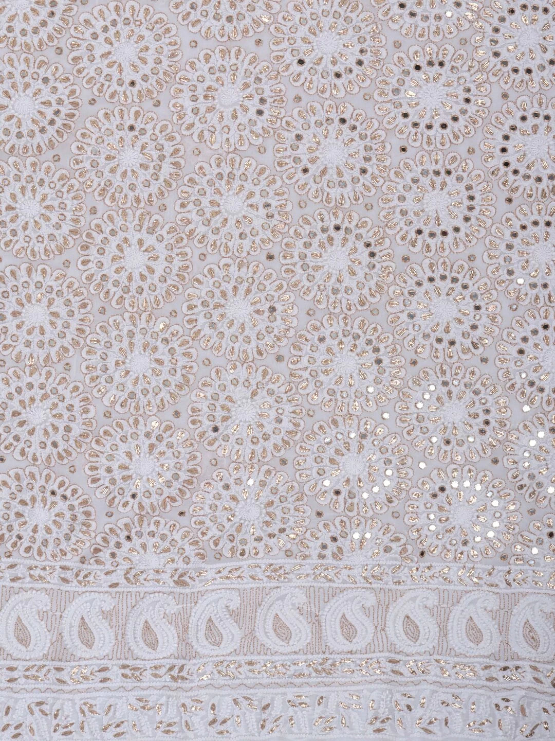 Ada Hand Embroidered White Georgette Lucknowi Chikankari Unstitched Kurta Dupatta Set With Gota Patti Work 01A189137