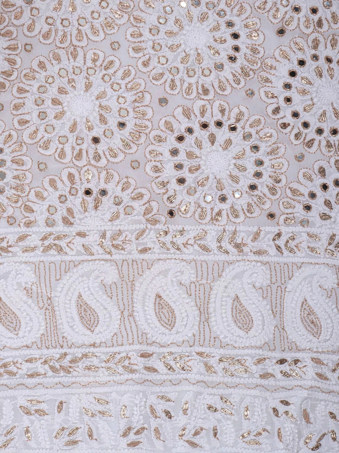 Ada Hand Embroidered White Georgette Lucknowi Chikankari Unstitched Kurta Dupatta Set With Gota Patti Work 01A189137