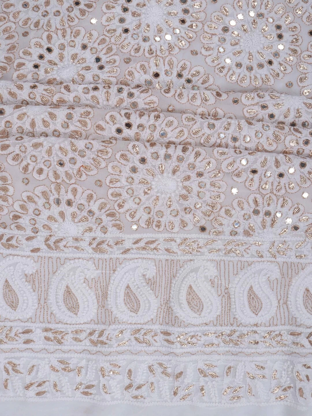 Ada Hand Embroidered White Georgette Lucknowi Chikankari Unstitched Kurta Dupatta Set With Gota Patti Work 01A189137