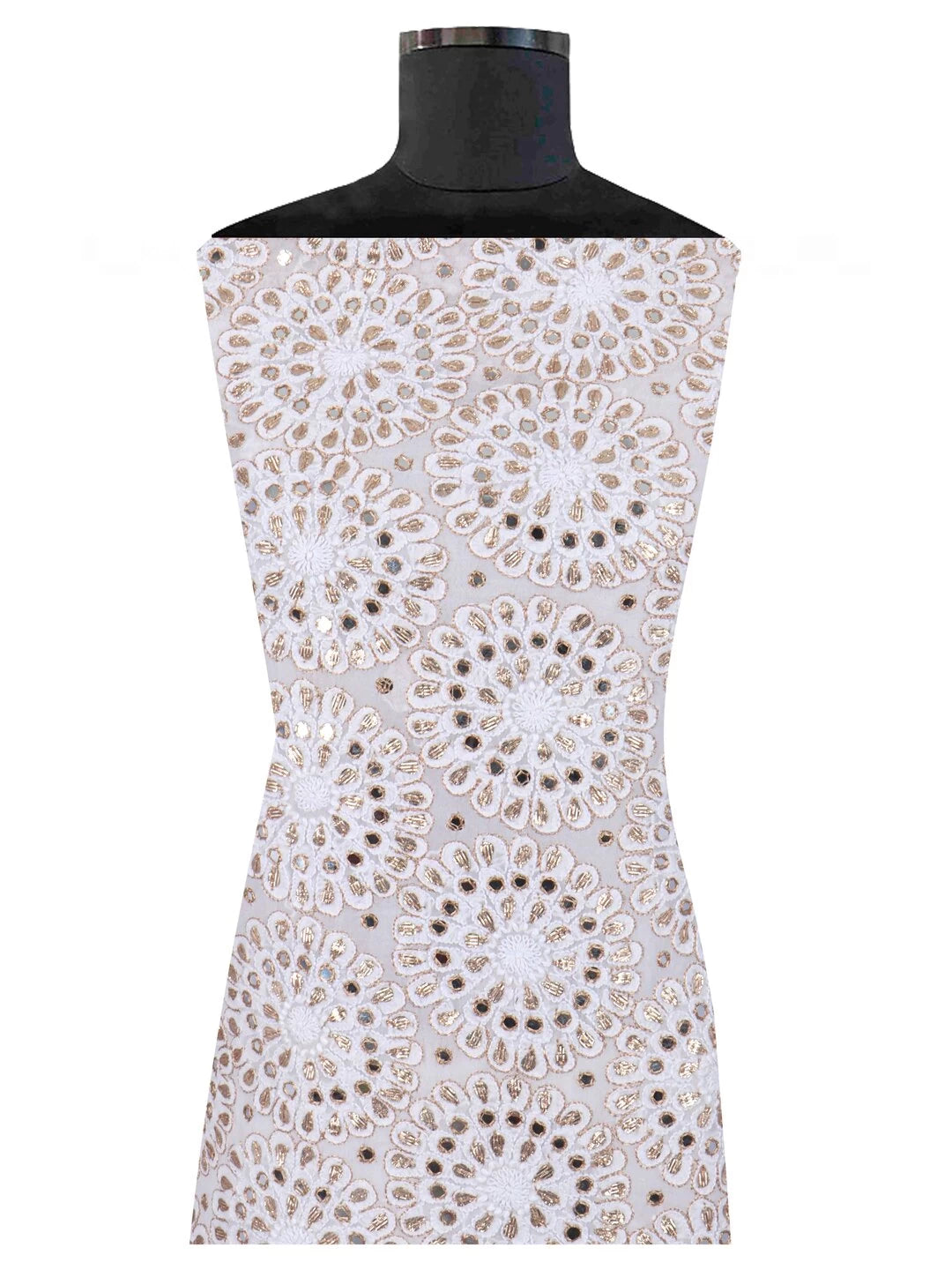 Ada Hand Embroidered White Georgette Lucknowi Chikankari Unstitched Kurta Dupatta Set With Gota Patti Work 01A189137