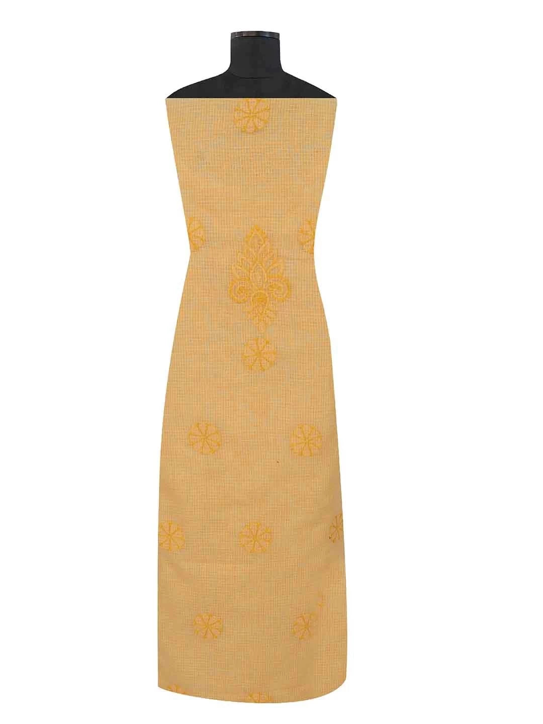 Ada Hand Embroidered Yellow Kota Lucknowi Chikankari Unstitched Kurta Dupatta Set 01A211007