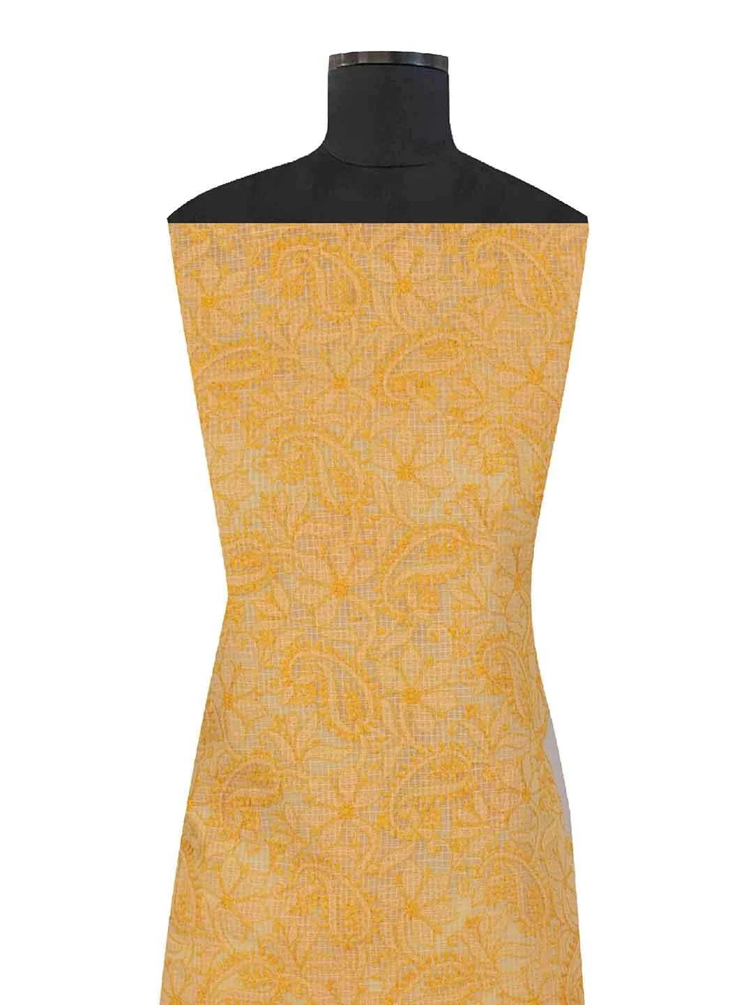 Ada Hand Embroidered Yellow Kota Lucknowi Chikankari Unstitched Kurta Dupatta Set 01A211007