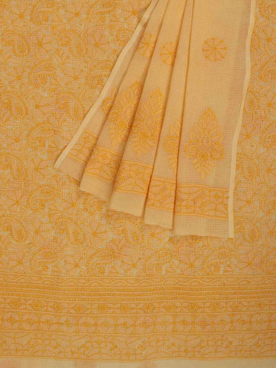 Ada Hand Embroidered Yellow Kota Lucknowi Chikankari Unstitched Kurta Dupatta Set 01A211007