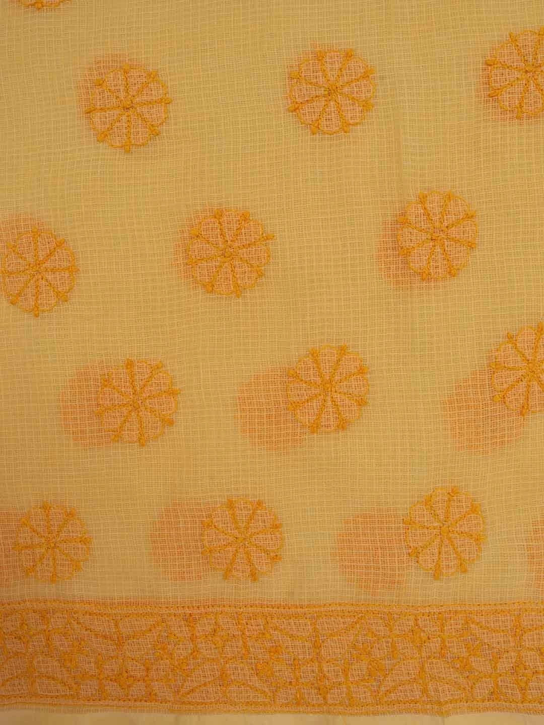 Ada Hand Embroidered Yellow Kota Lucknowi Chikankari Unstitched Kurta Dupatta Set 01A211007
