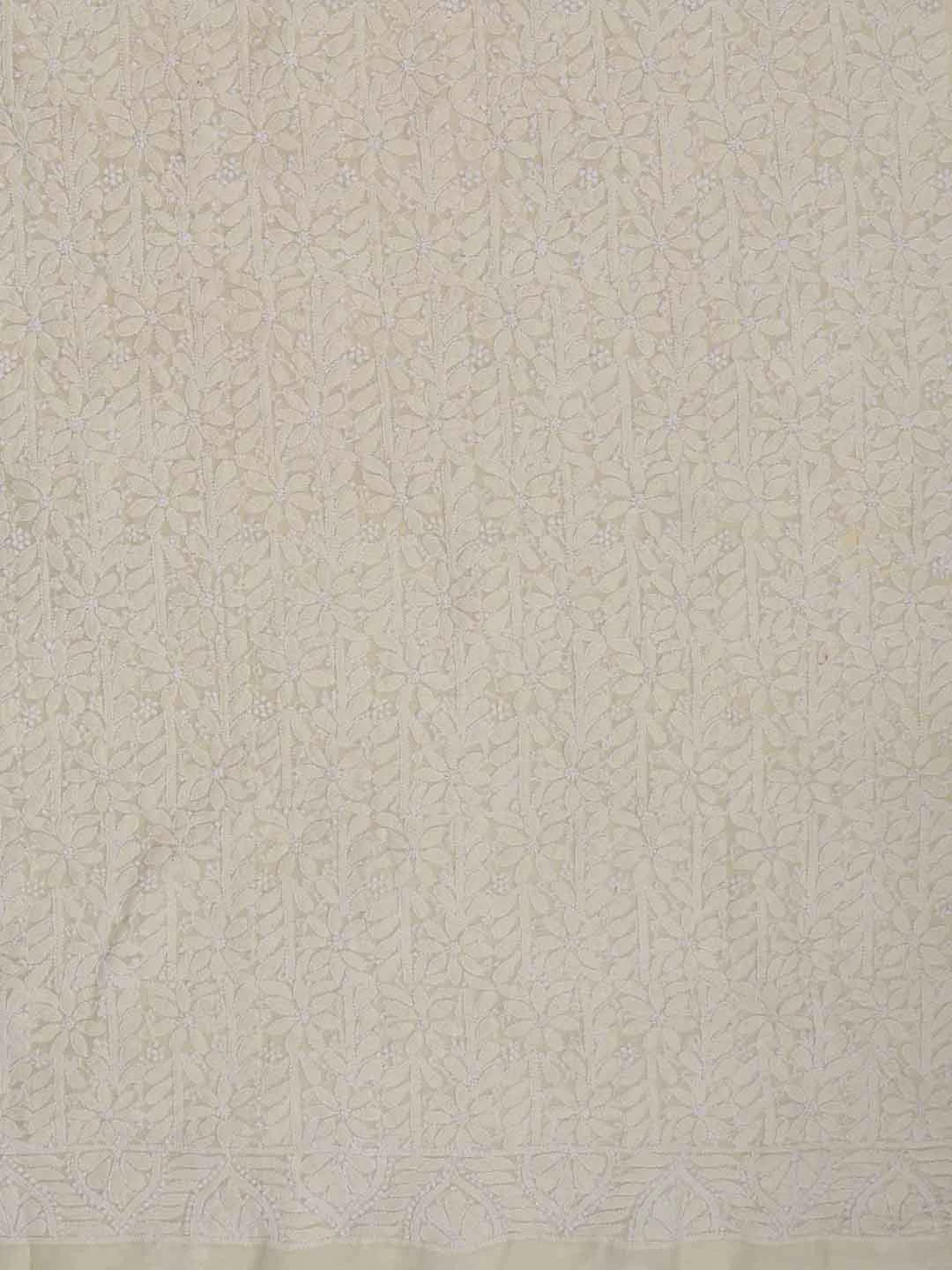 Ada Hand Embroidered Light Fawn Chanderi Lucknowi Chikankari Unstitched Kurta Dupatta Set 01A84042