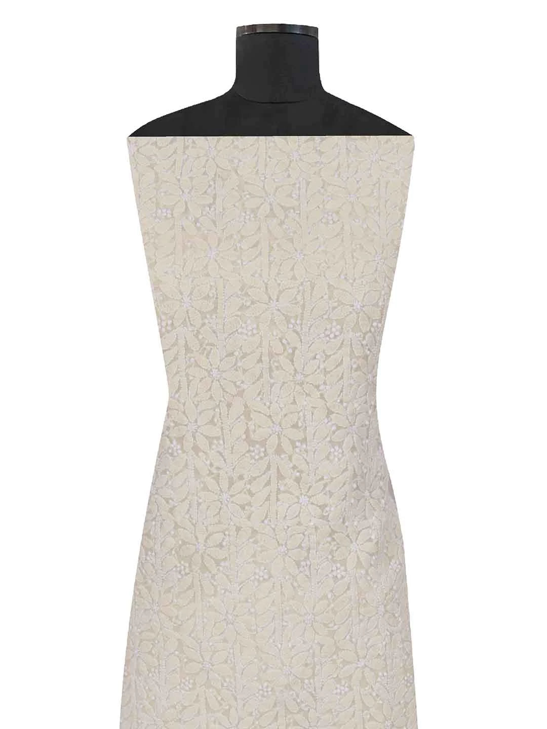Ada Hand Embroidered Light Fawn Chanderi Lucknowi Chikankari Unstitched Kurta Dupatta Set 01A84042