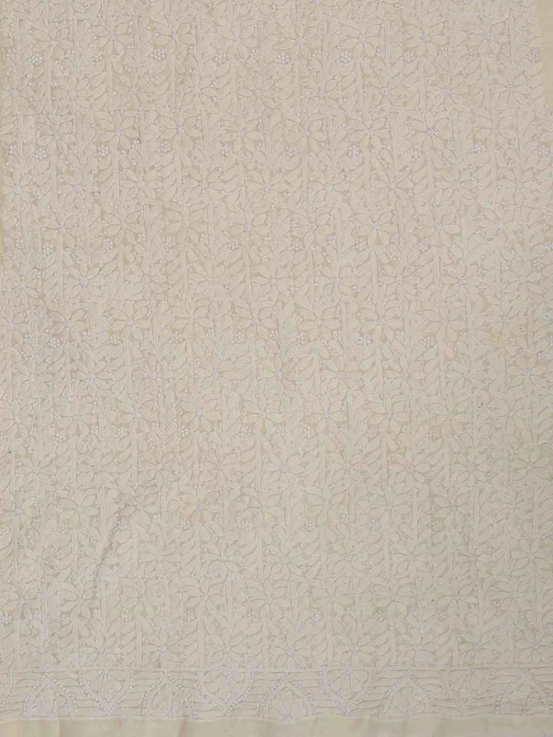 Ada Hand Embroidered Light Fawn Chanderi Lucknowi Chikankari Unstitched Kurta Dupatta Set 01A84042
