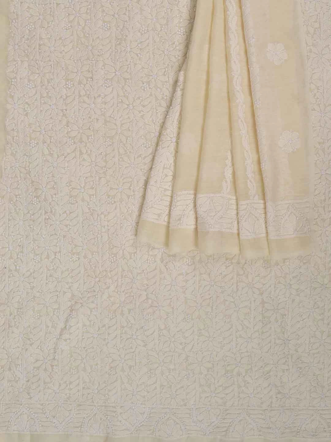 Ada Hand Embroidered Light Fawn Chanderi Lucknowi Chikankari Unstitched Kurta Dupatta Set 01A84042