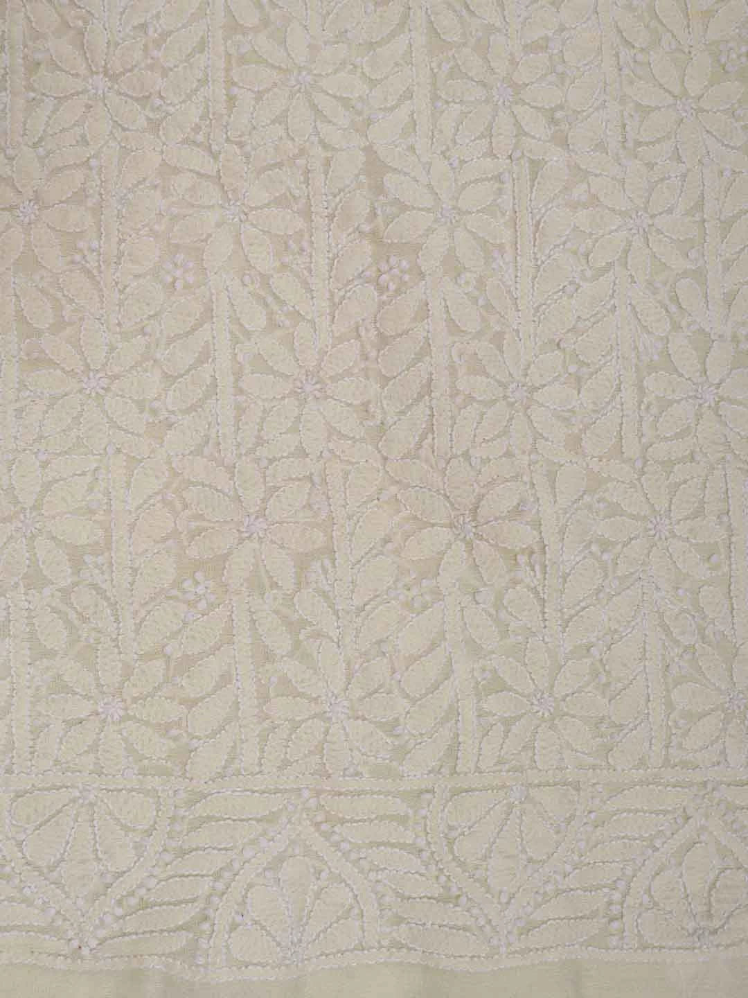 Ada Hand Embroidered Light Fawn Chanderi Lucknowi Chikankari Unstitched Kurta Dupatta Set 01A84042
