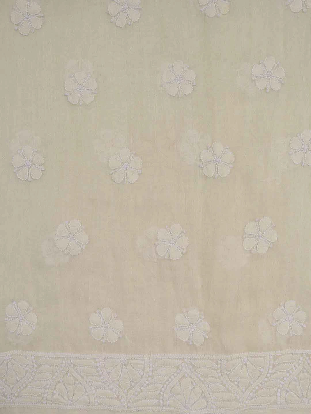 Ada Hand Embroidered Light Fawn Chanderi Lucknowi Chikankari Unstitched Kurta Dupatta Set 01A84042